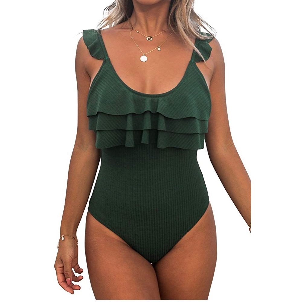 NWT Dark Green Ruffle One Piece Swimsuit